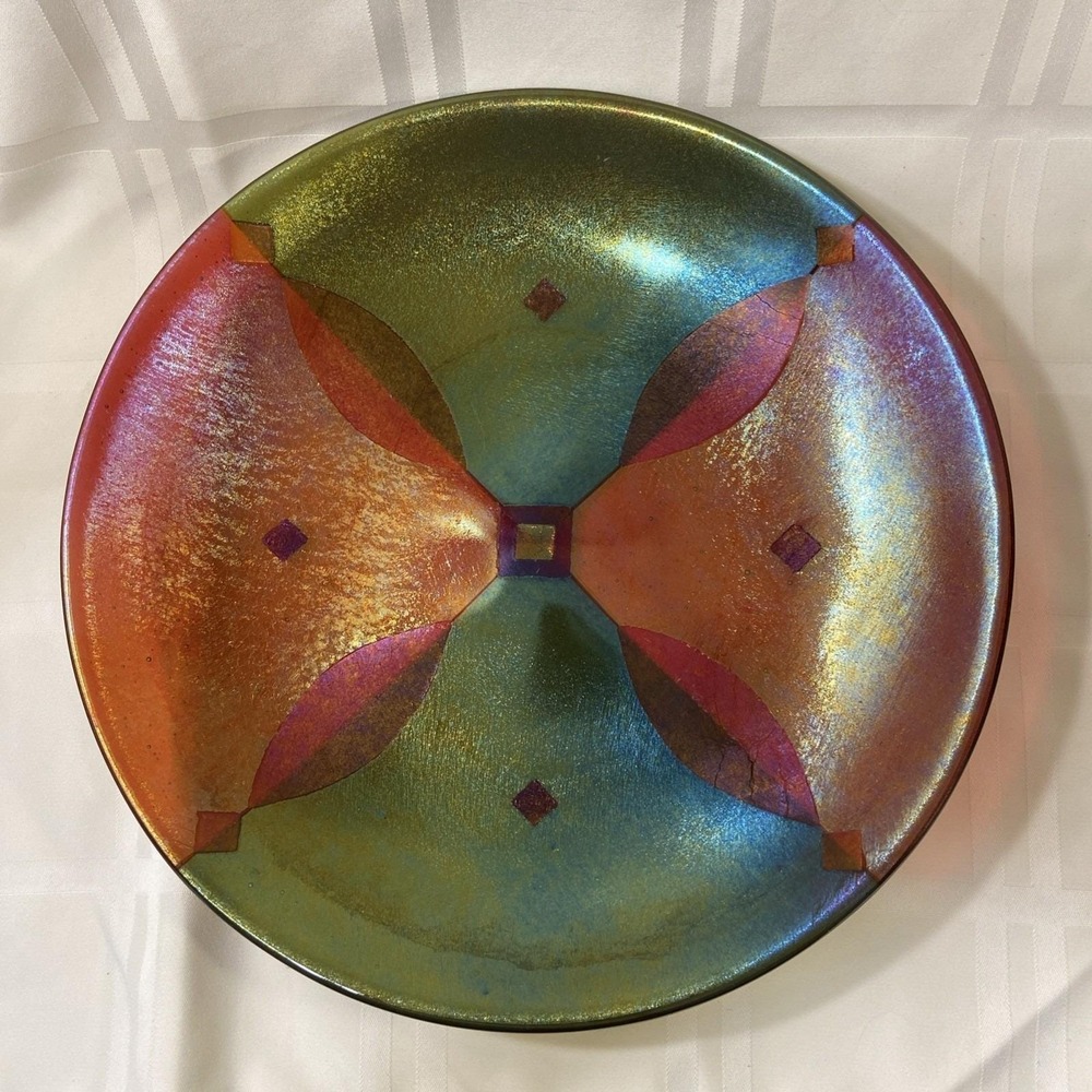 SignedVintage  Lynn Latimer 12" Fused Glass Art Bowl–Iridescent Dichroic Finish